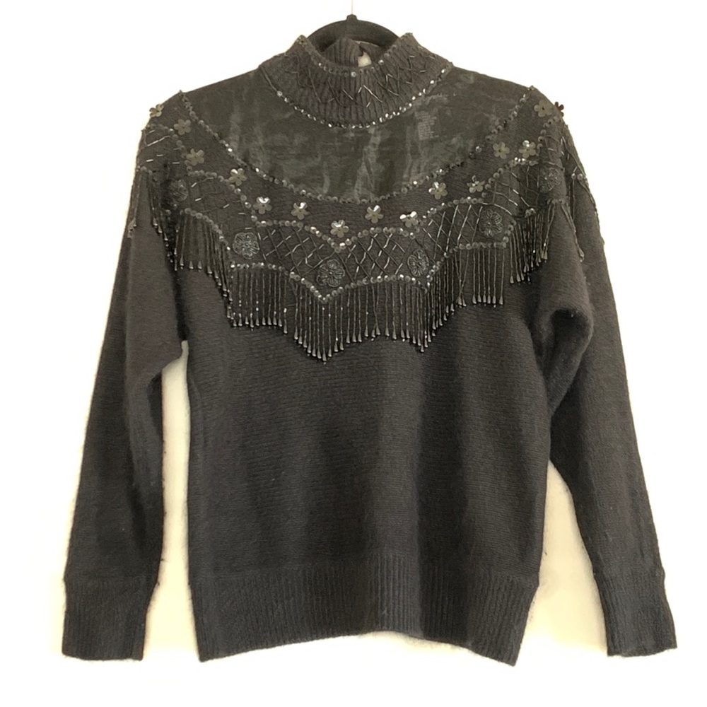 Vintage Work in Progress beaded mock neck sweater